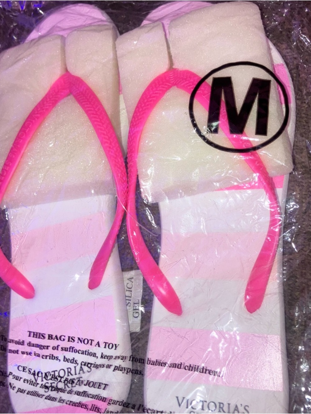 Victorias Secret Sandals Womens M Casual Slip On Thong Flip Flops Pink Striped